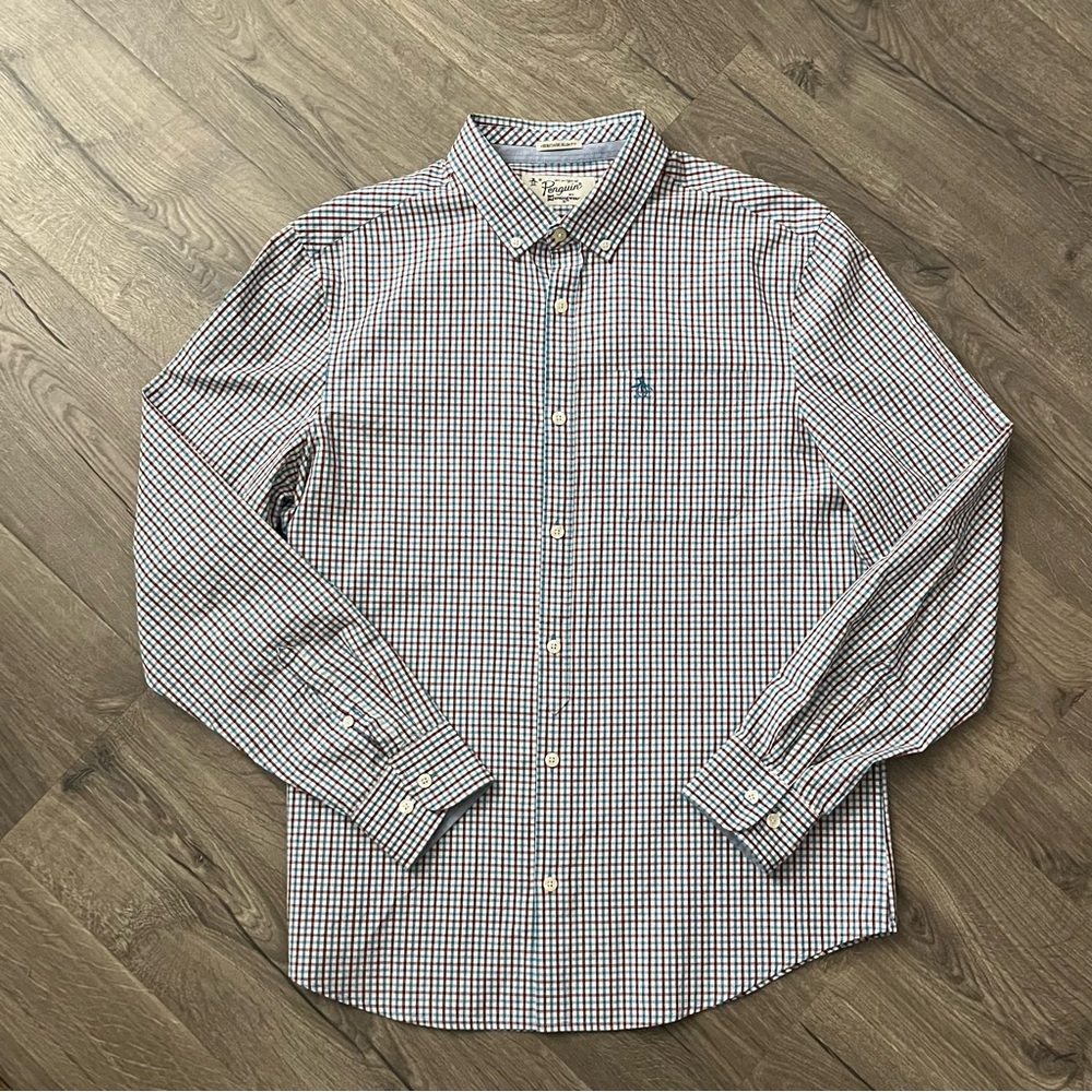 Penguin Heritage Slim Fit Gingham Long Sleeve Button Down Shirt Size Large